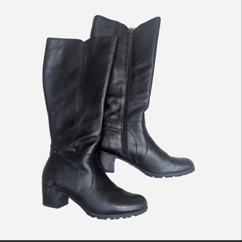Jambu Black Leather Knee-High Block Heel Boots